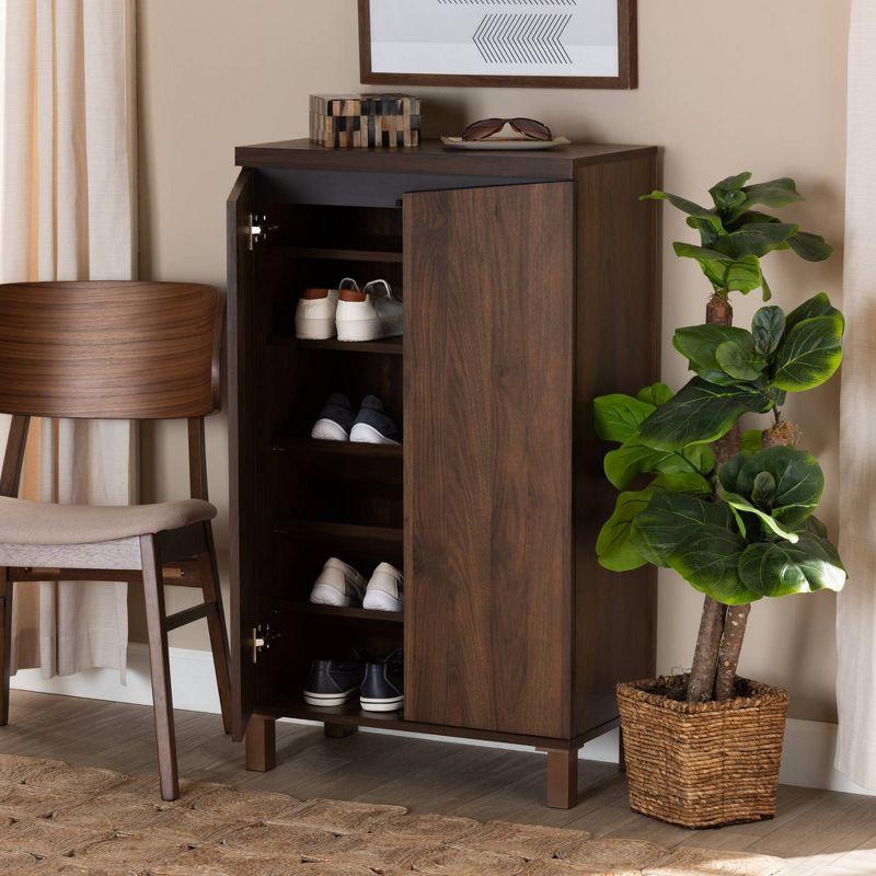 Walnut Brown and Dark Gray 2-Door Shoe Storage Cabinet