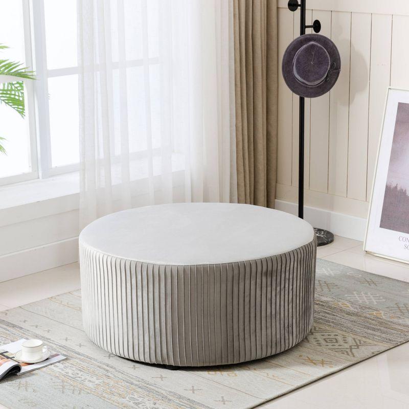 Emerson Round Ottoman Velvet Gray - ACEssentials: Chic Pleated, No Assembly, 330lb Capacity