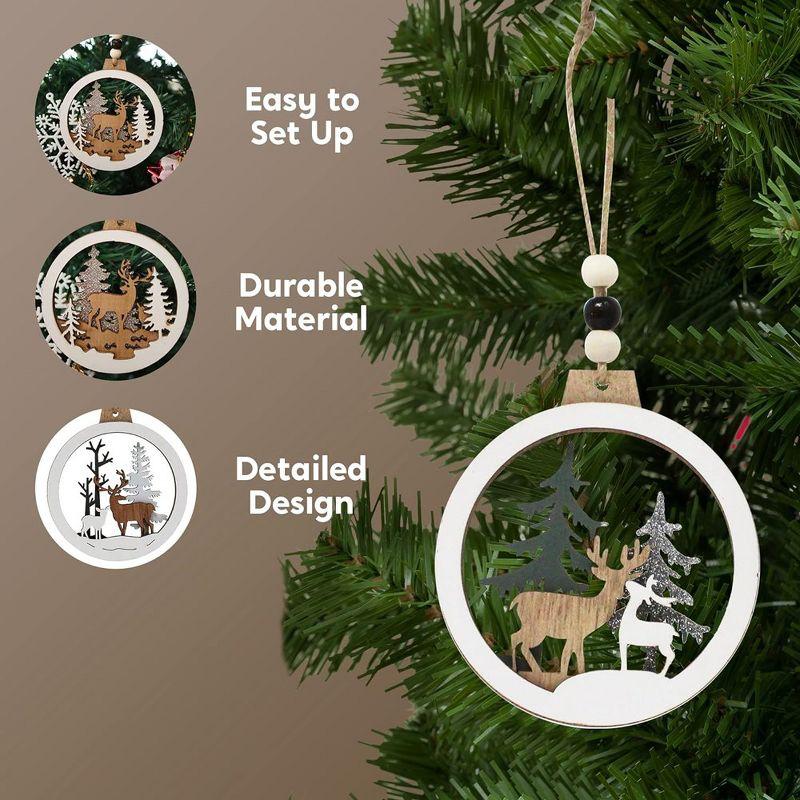 JOYFY 6pcs Christmas Hanging Ornaments Xmas Wooden Hanging Reindeer Ornament for Christmas Tree