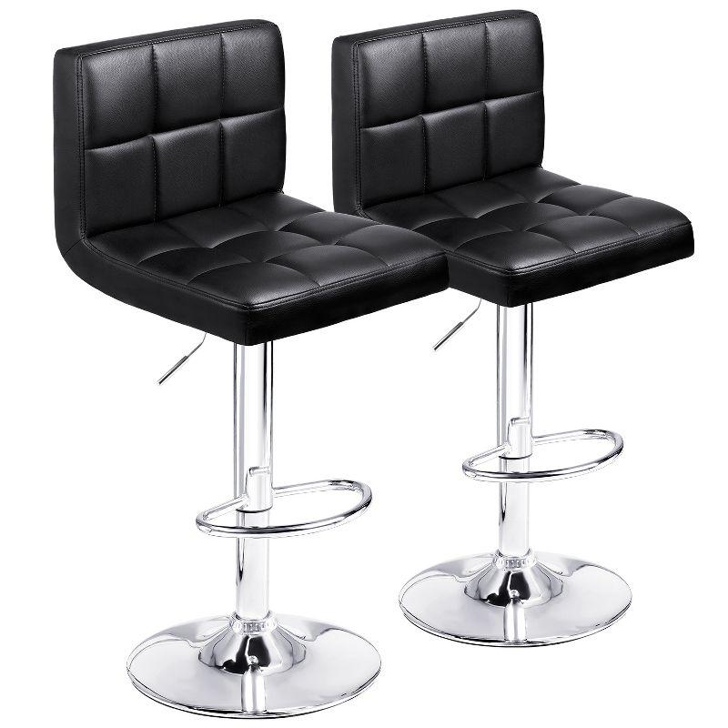 Modern Black Faux Leather Adjustable Swivel Barstools, Set of 2