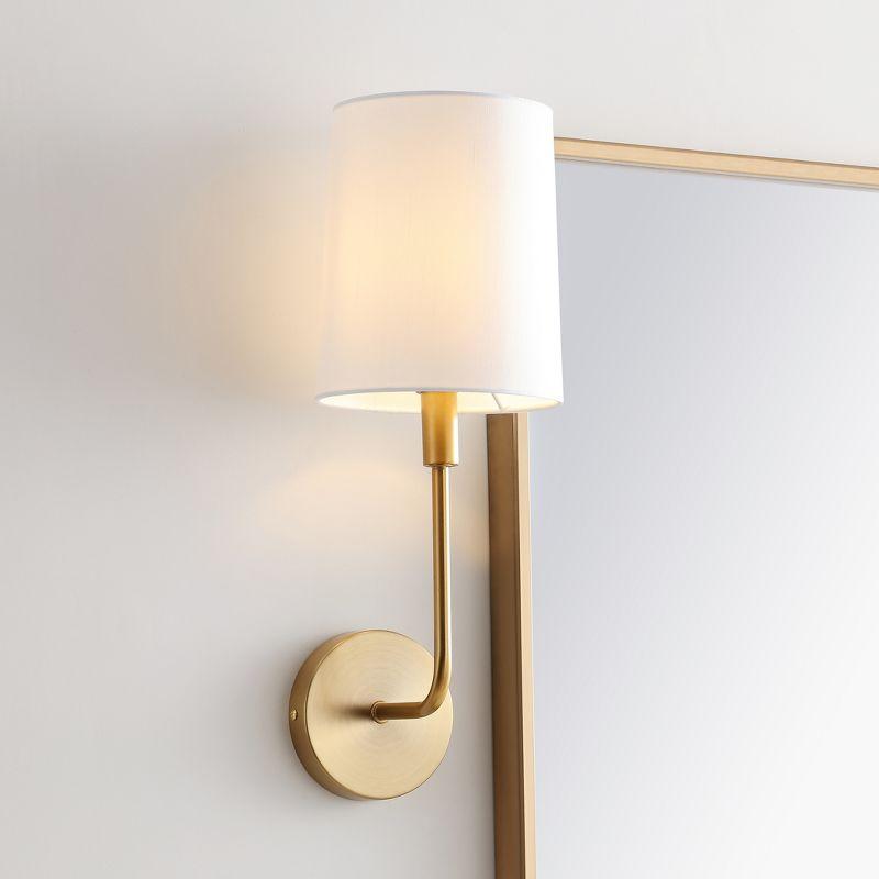 Contemporary Brass Gold Wall Sconce with Off-White Cotton Shade