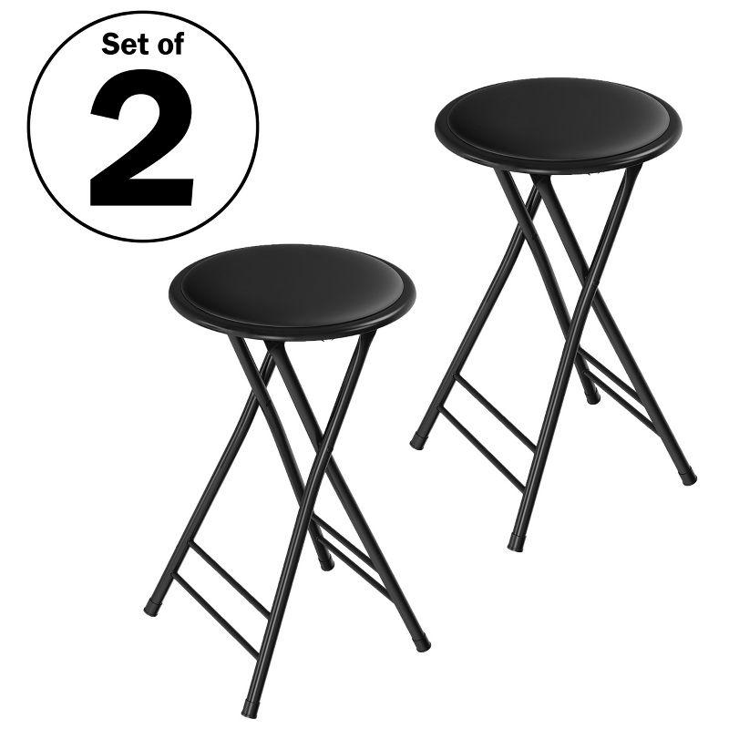 Black Metal 24-Inch Backless Folding Bar Stools, Set of 2