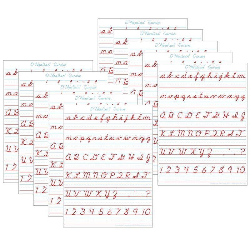 Ashley Productions® Smart Poly® PosterMat Pals™ Space Savers, 13" x 9-1/2", D'Nealian Cursive, Pack of 10