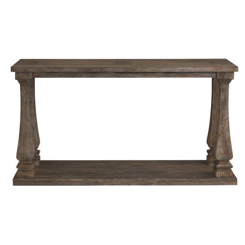 Johnelle Sofa Table Gray: Distressed Elm Veneer, Square Baluster Legs - Signature Design by Ashley