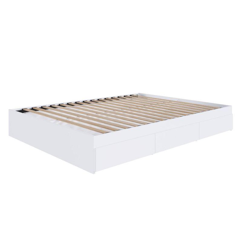 White Twin Upholstered Wood Frame Bed with 3 Drawers