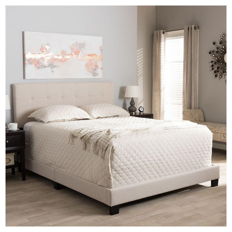 Full Brookfield Modern and Contemporary Fabric Upholstered Grid Tufting Bed Beige - Baxton Studio: MDF Frame, Polyester Fill, Requires Box Spring