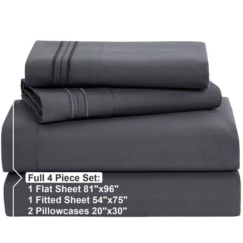 Clara Clark Bed Sheets, Premier 1800 Series 4 Piece Bed Sheet Set, Deep Pocket Luxury Soft Bedding Sheets & Pillowcases, Full, Dark Gray