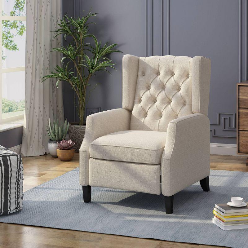 Keating Traditional Wingback Recliner: Pushback, Tufted, Plywood Frame - Christopher Knight Home
