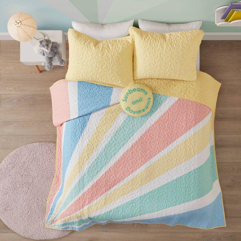 Rory Rainbow Sunburst Reversible Cotton Quilt Set with Throw Pillow