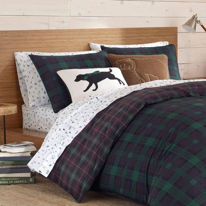 Full/Queen Woodland Tartan Reversible Duvet Cover Set Green - Eddie Bauer: Cotton, OEKO-TEX Certified, 3-Piece