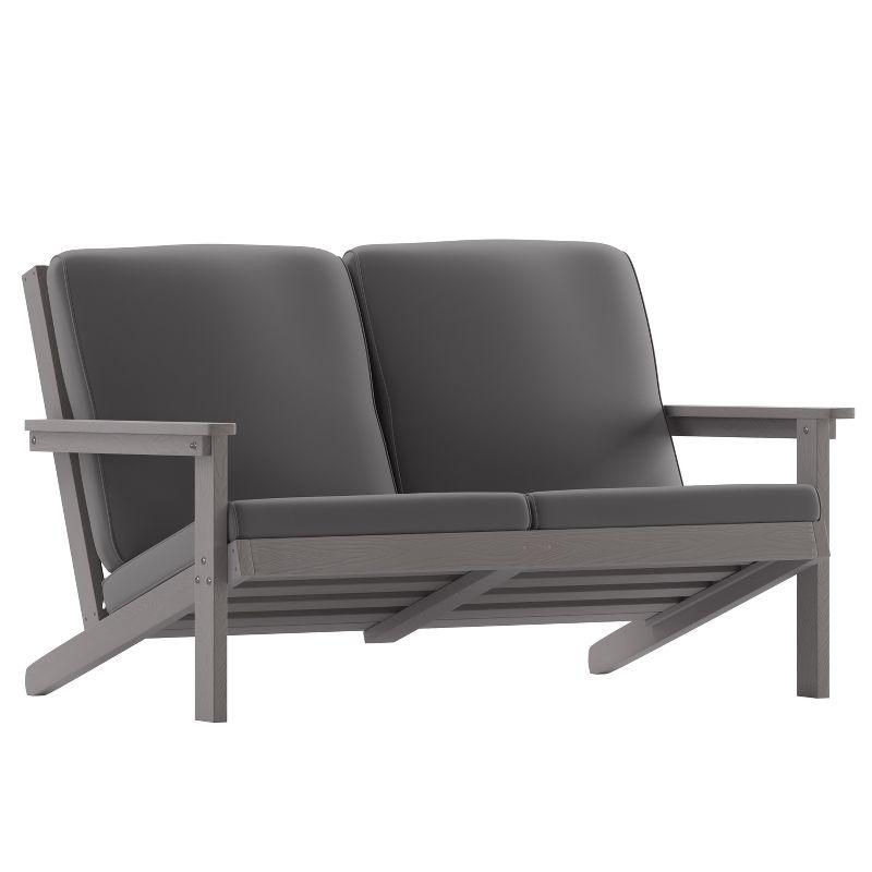 Flash Furniture Charlestown All-Weather Poly Resin Wood Adirondack Style Deep Seat Patio Loveseat with Cushions, Gray/Gray