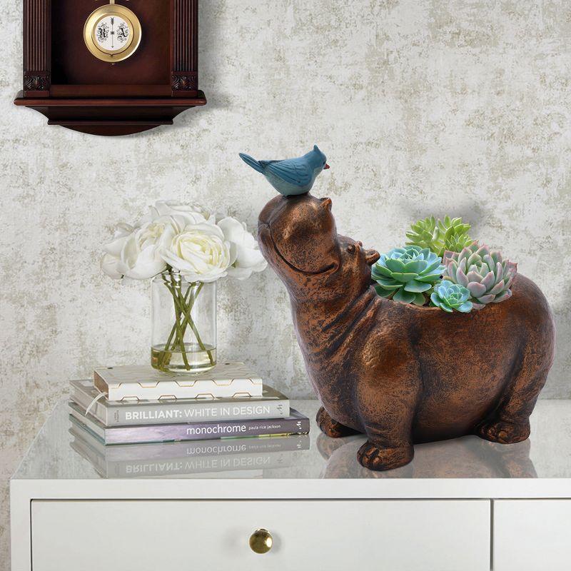 Brown Hippo and Blue Bird MGO Flower Pot Planter