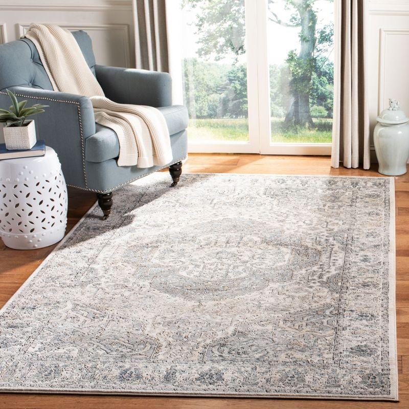 Ivory and Gray Hand-Knotted Synthetic Area Rug