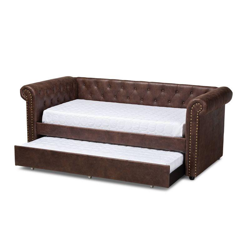 Baxton Studio Twin Brown Mabelle Faux Leather Daybed with Trundle: Upholstered, Wood Composite Frame, Polyester Fill