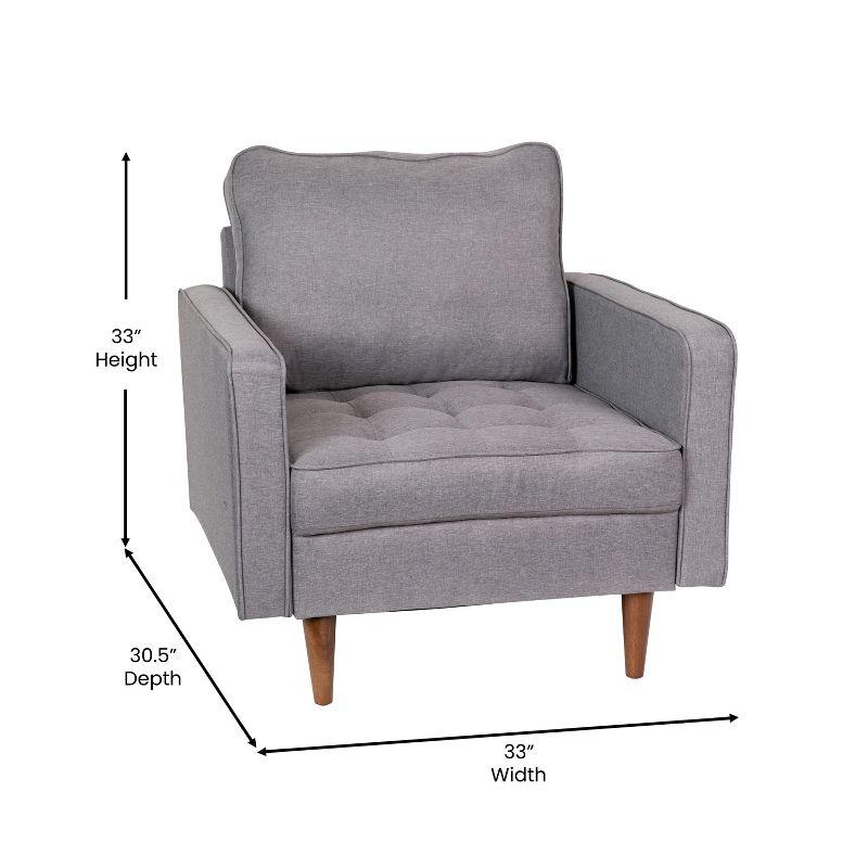 Merrick Lane Mid-Century Modern Armchair with Tufted Faux Linen Upholstery & Solid Wood Legs in Slate Gray