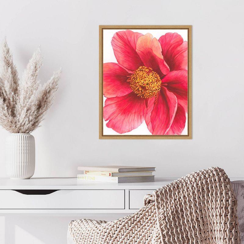 Grace Popp Tree Peony II Red Floral Canvas Art with Maple Frame