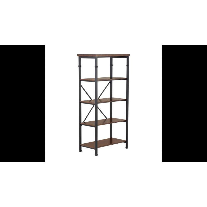 Linon 54" Austin Industrial Bookshelf Metal Wide Bookcase Brown: Farmhouse Style, 4 Fixed Shelves, MDF & Metal Frame