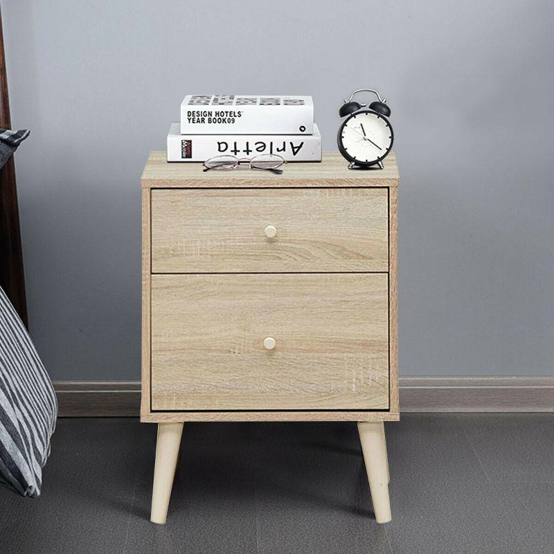 Costway Nightstand 2-Drawer Beside End Side Table w/Rubber Legs Oak Finish
