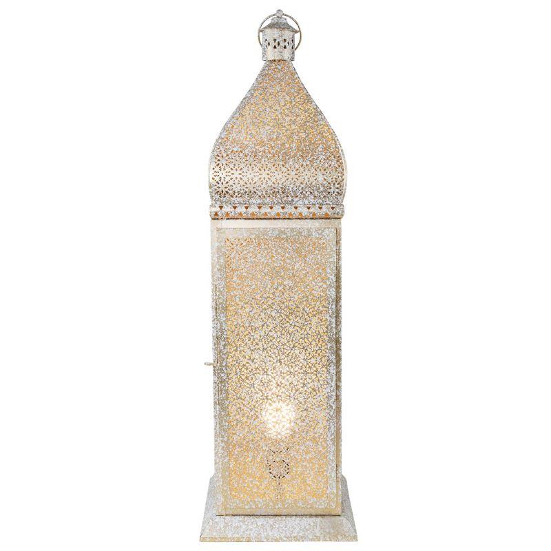 30.5" White and Gold Moroccan Style Lantern Floor Lamp