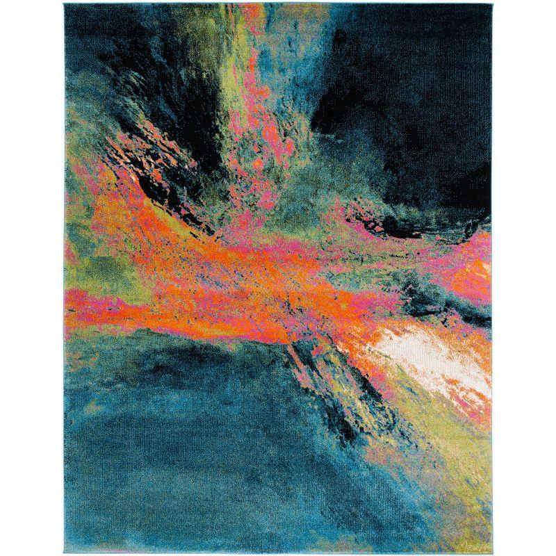 Galaxy GAL117 Power Loomed Indoor Area Rug - Blue/Orange - 6'7"x9' - Safavieh