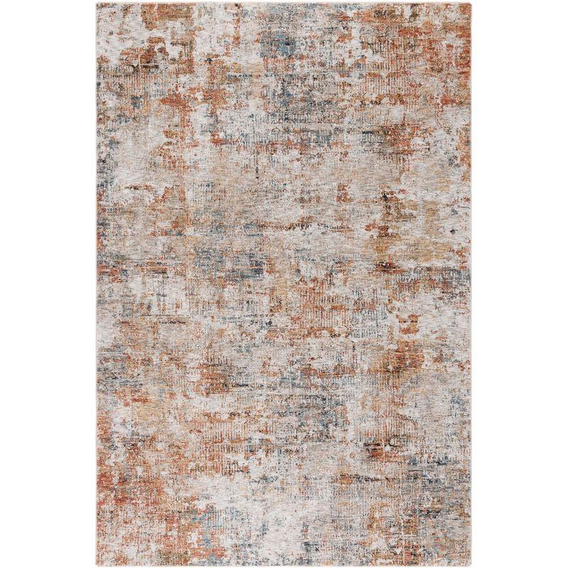 Rust and Blue Hand-Knotted Synthetic Area Rug