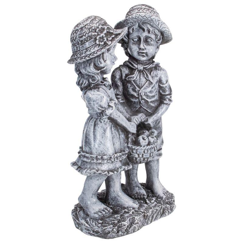 13" Boy and Girl Apple Picking Outdoor Garden Statue