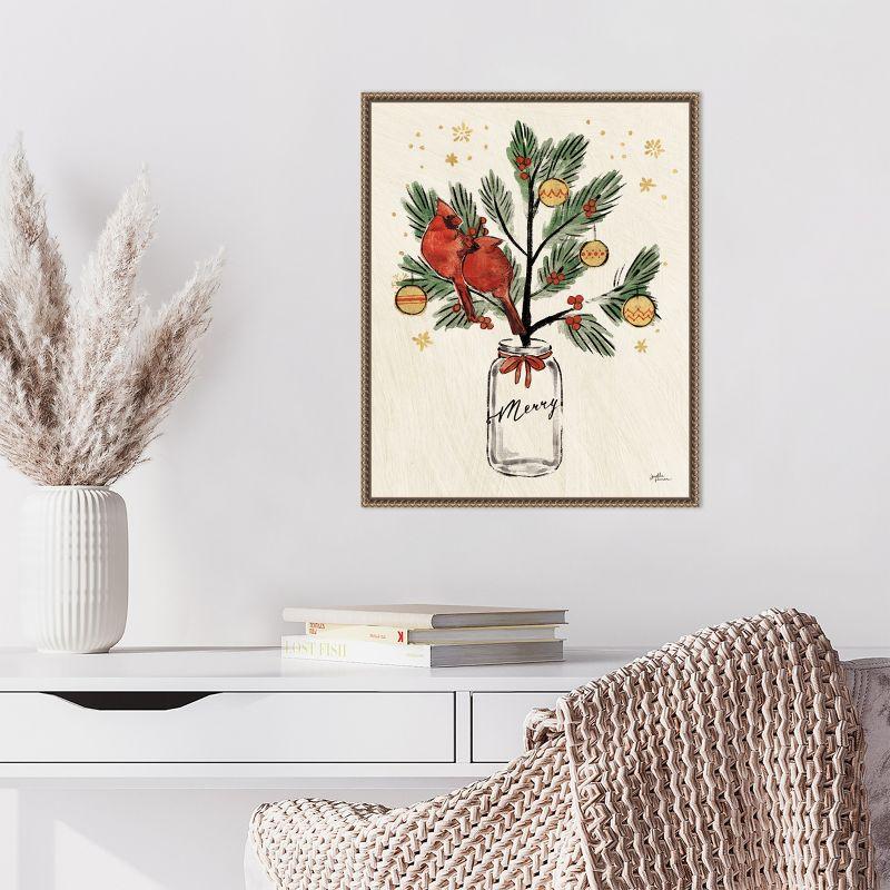 Amanti Art Christmas Lovebirds XIII Merry by Janelle Penner Framed Canvas Wall Art