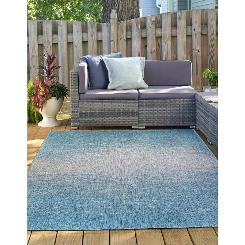 Aqua Blue Abstract Low Pile Outdoor Area Rug