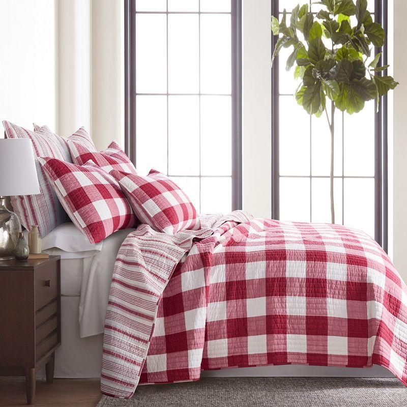 Camden Reversible Red and Cream Cotton Quilt Set with Pillow Shams