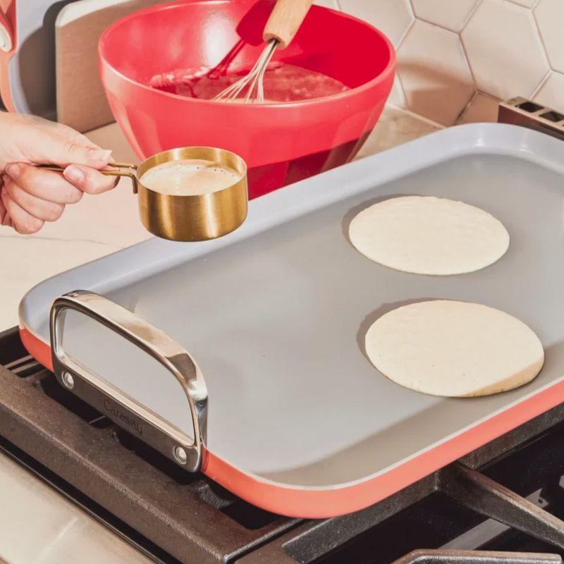 Terracotta Ceramic Nonstick Double Burner Griddle with Stainless Steel Handles