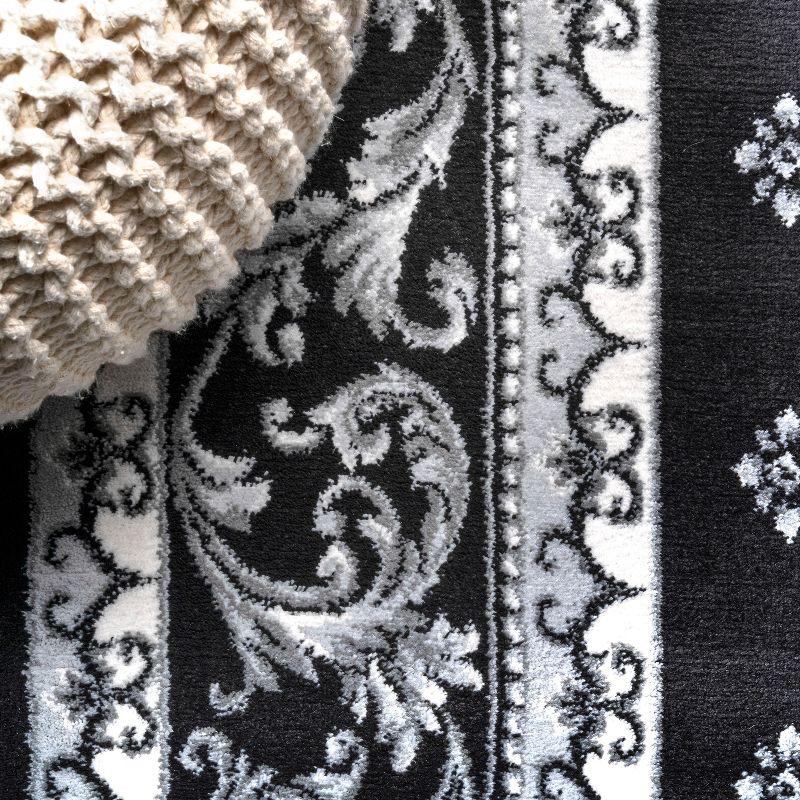 3'x 5' Acanthus French Border Area Rug, Black/Gray - JONATHAN Y