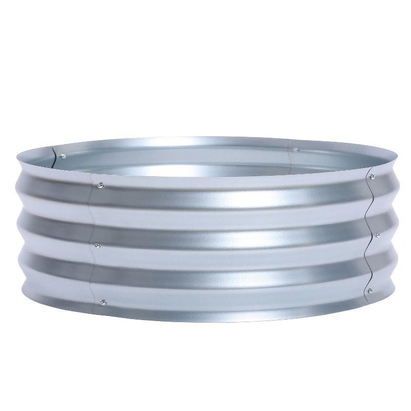 LuxenHome 3ft Round Galvanized Metal Raised Garden Bed Planter Silver