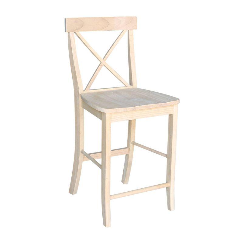 24" X Back Counter Height Barstool Unfinished - International Concepts: Hardwood Frame, Square Seat