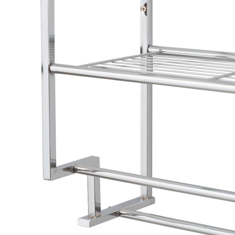 Two Tier Wall Mounting Rack with Towel Bar Silver - Organize It All: Chrome Bathroom Furniture, Storage Cabinet with 2 Shelves