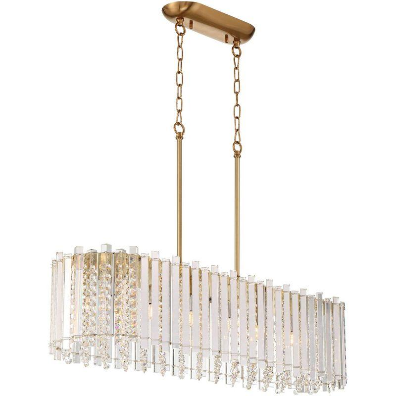 Possini Euro Design Mirabell Gold Linear Island Pendant Chandelier 34" Wide Modern LED Clear Glass Crystal 6-Light Fixture for Dining Room Kitchen