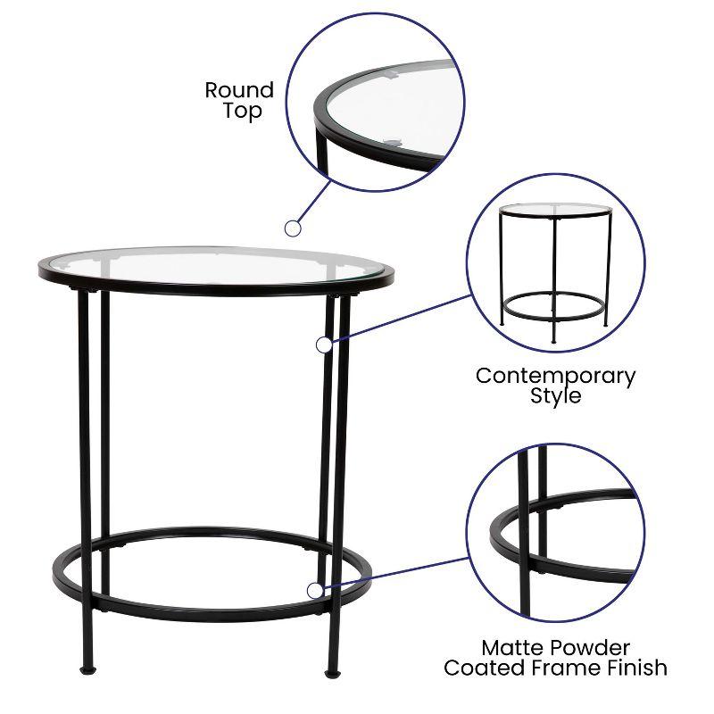 Flash Furniture Astoria Collection Coffee and End Table Set - Clear Glass Top with Round Matte Black Frame - 3 Piece Occasional Table Set