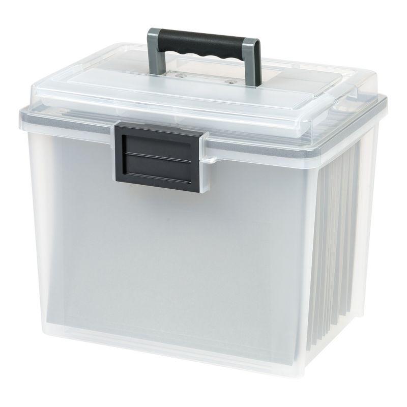IRIS USA File Box WeatherPro Portable File Organizer Plastic File Box for Letter File w/ Organizer-Lid, Clear 19 Qt. 4 Pack