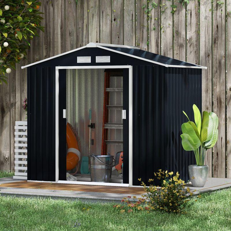 Outsunny Metal Storage Shed Organizer, Garden Tool House with Vents and Sliding Doors for Backyard, Patio, Garage, Lawn