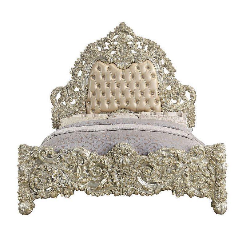 94" Eastern King Bed Sorina Synthetic Leather and Antique Gold Finish - Acme Furniture