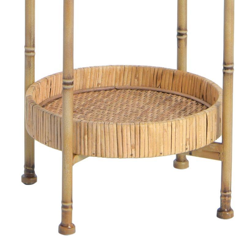 Storied Home Boho Bamboo-Style Metal Plant Stand or Shelf with Removable Rattan Trays, Natural