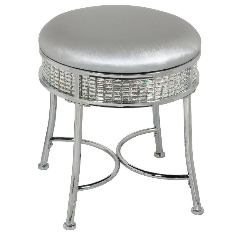 Venice Silver Backless Vanity Stool with Faux Diamond Band and Chrome Legs