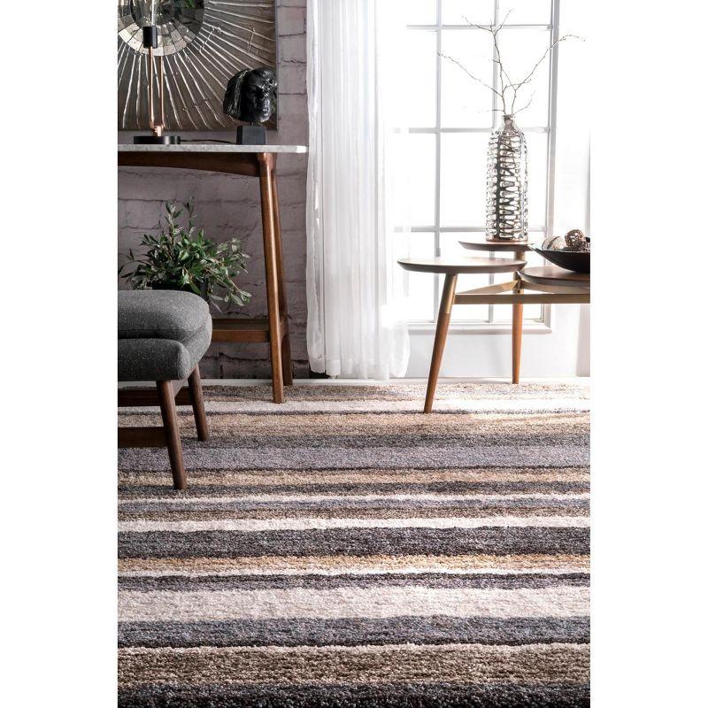 Nuloom Drey Striped 5x8 Shag Area Rug for Living Room Bedroom Dining Room Nursery, Beige Multicolor/Brown