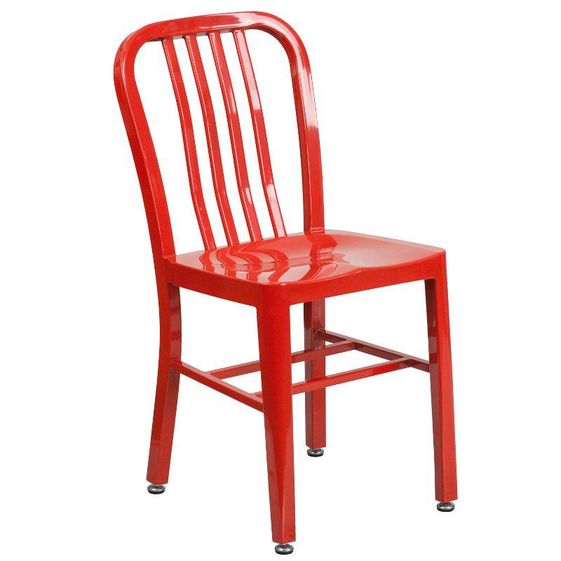 Retro-Modern 30" Round Red Metal Table & 2 Slat Back Chairs Set