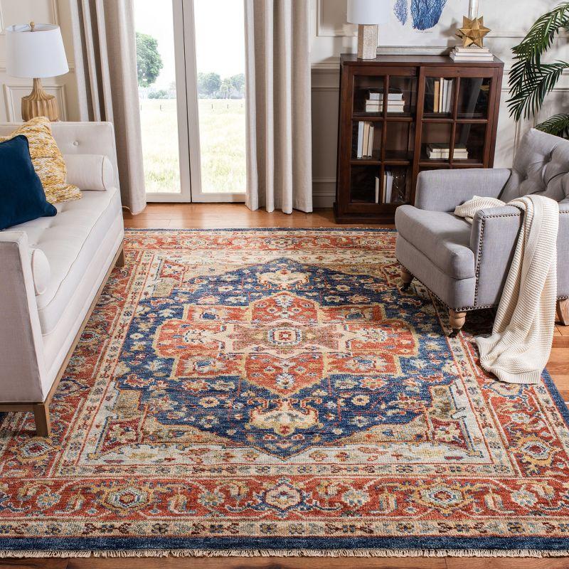 Samarkand Navy/Rust Hand-Knotted Wool & Viscose 6' x 9' Area Rug
