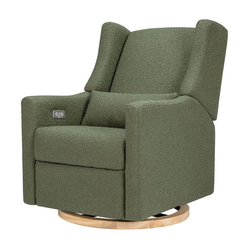 Babyletto Kiwi Olive Green Boucle Nursery Power Glider Recliner Chair with Light Wood Base
