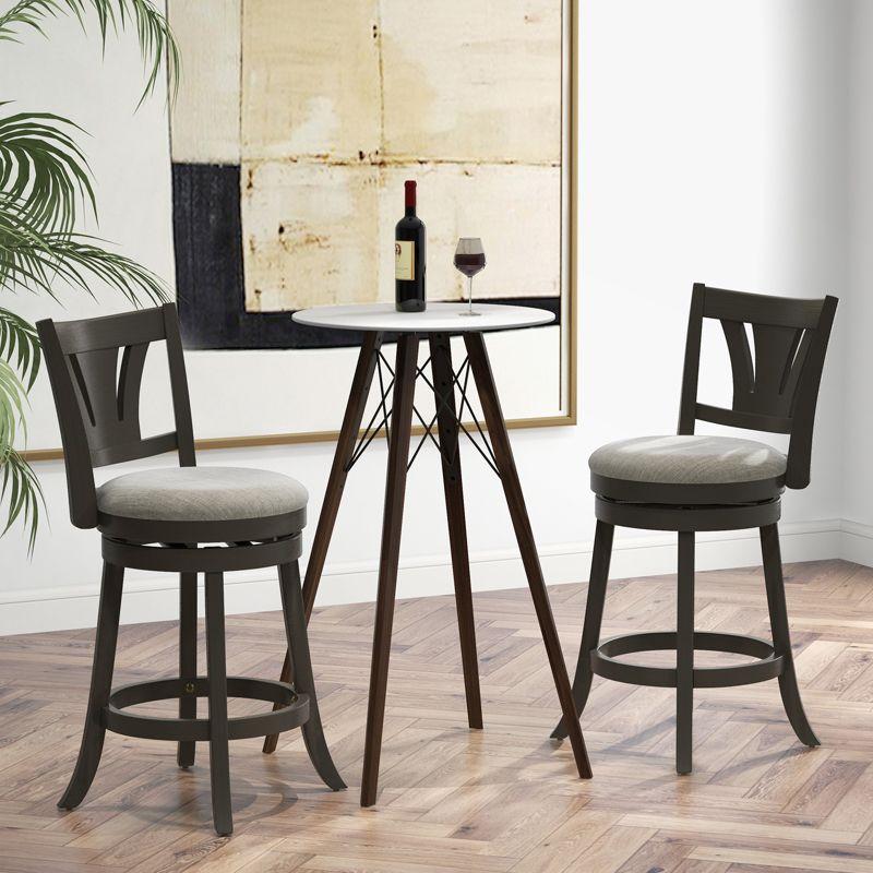 Costway 26.5'' Swivel Bar Stool Counter Height with Curved Backrest & Rubber Wood Legs