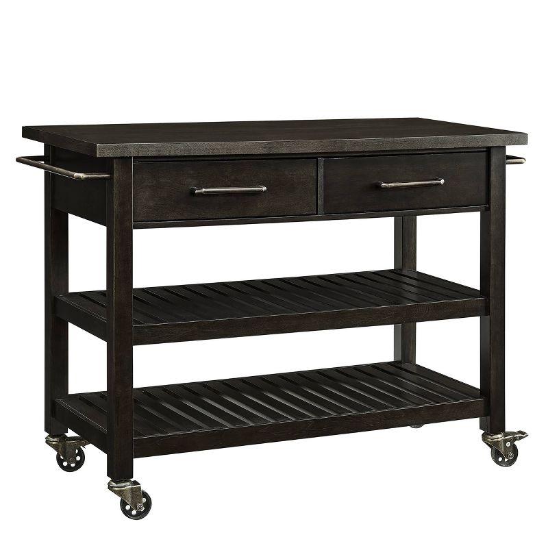 Havelock Dark Tobacco Rolling Kitchen Island with Shelves