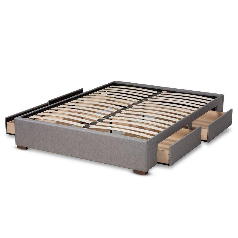 King Leni Bed Frame Gray - Baxton Studio: Storage Drawers, Polyester Upholstery, Foam Padded, Wood Block Feet