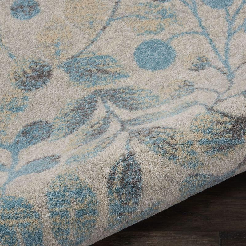 Nourison Tranquil 2' X 4' Ivory/Turquoise Area Rug Contemporary Botanical Vine and Bloom by Nourison