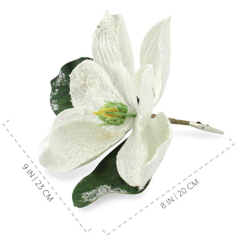 AuldHome Design Magnolia White Floral Picks, 3pk; Artificial Magnolia Greenery Flowers for Christmas and Seasonal Decor